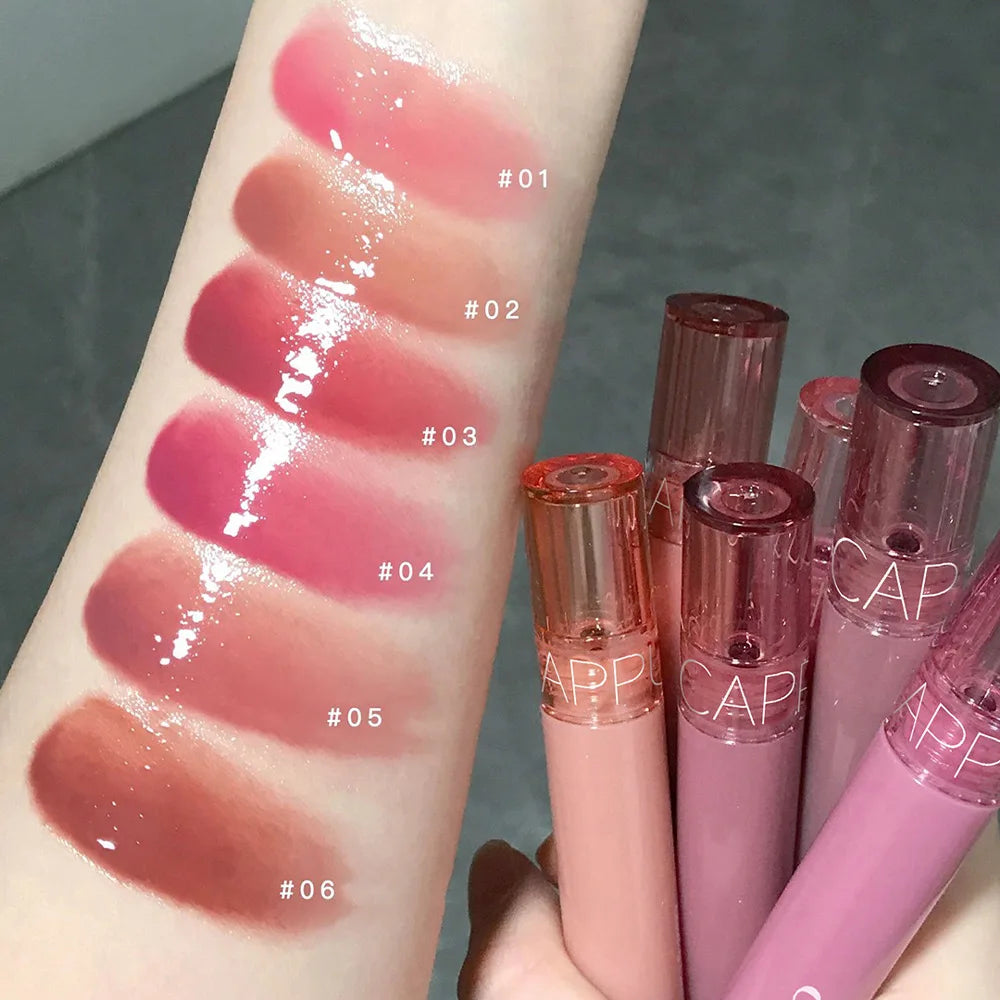Cappuvini Jelly Mirror Lip Glaze Water Light Moisturizing Lip Gloss Long-lasting Makeup Lipstick